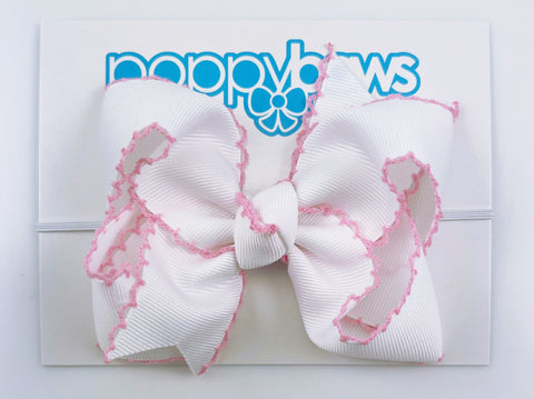 white and pink moon stitch baby big bow headband