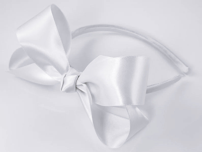 White Satin Bow Headband for Big Girls – PoppyBows