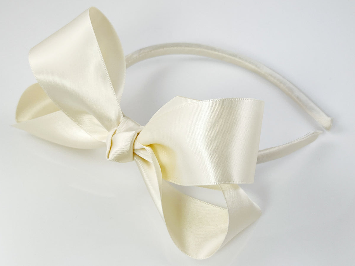Ivory Satin Bow Headband for Toddler and Big Girls Headbands with