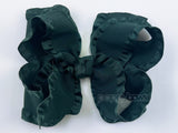 hair bow for baby girl in dark evergreen hunter green ruffle ribbon