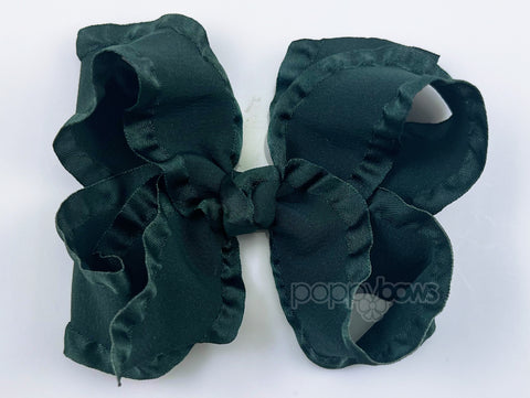 hair bow for baby girl in dark evergreen hunter green ruffle ribbon