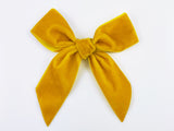 velvet hair bows for girls mustard yellow with long tails