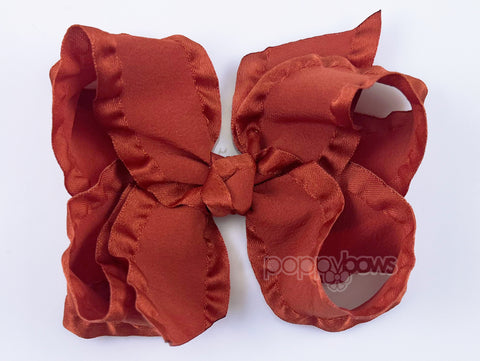 burnt orange hair bow for baby girl 4 inch ruffle ribbon