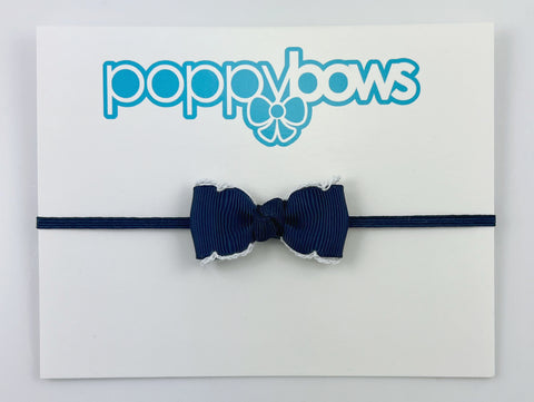 baby bow headband navy blue moon stitch ribbon