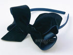 navy blue velvet bow headband for toddler girls