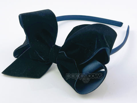 navy blue velvet bow headband for toddler girls