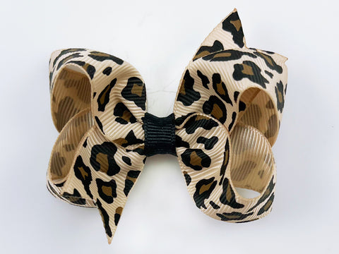 leopard cheetah print hair bow for girls 3 inch small