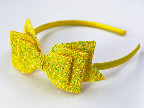 yellow glitter bow headband for girls