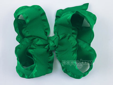 hair bow for girls in christmas green ruffle satin ribbon