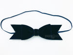 navy blue velvet baby headband with bow on elastic