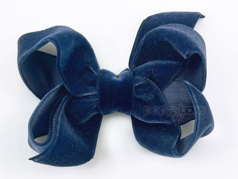 dark blue baby girl hair bow clip velvet ribbon