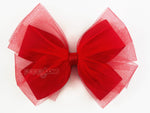 red tulle hair bow on clip