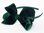 dark green velvet headband with bow for girls