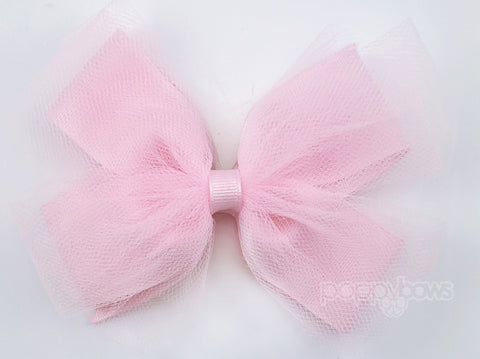 Ballet Hair Bow for Girls in Light Pink Tulle Organza