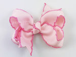 pink and pink moon stitch ribbon hair bow for baby girl