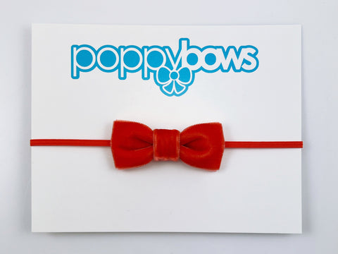 burnt orange velvet baby headband with bow