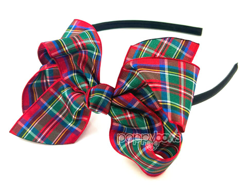 red christmas plaid tartan headband for girls