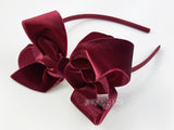 burgundy velvet bow headband for girls