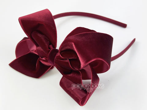 burgundy velvet bow headband for girls