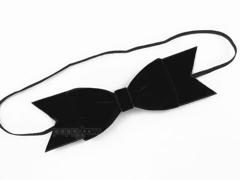 black velvet bow baby headband on elastic
