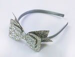 Silver Glitter Bow Headband