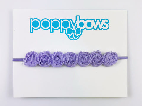 baby headbands with flowers, long row purple