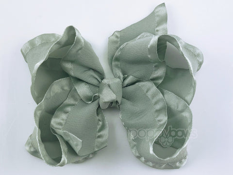 sage green hair bow for baby girl ruffle ribbon