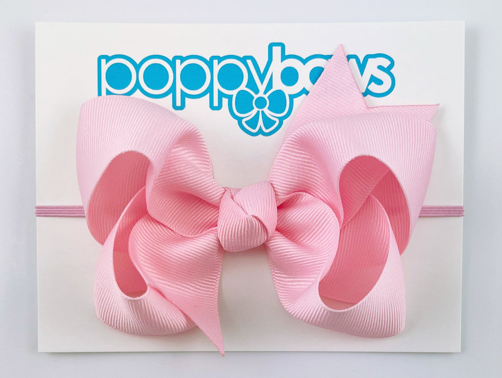 Light Pink Baby Headband with Bow  4 inch Grosgrain Bow on Elastic –  PoppyBows