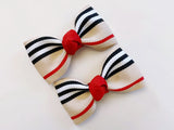 khaki tan red black white striped hair bows for girls
