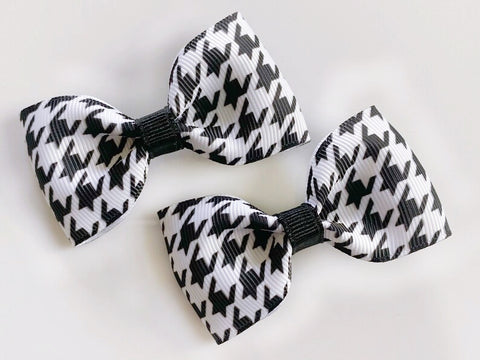 hair bow clips for baby girl houndstooth black and white plaid