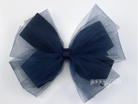 navy blue tulle hair bow