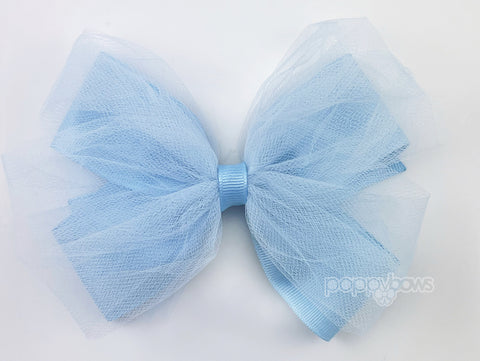 tulle ballet hair bow for girls light baby blue
