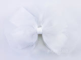 flower girl hair bow in white tulle baptism