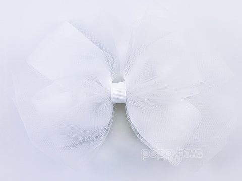 flower girl hair bow in white tulle baptism