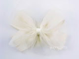 flower girl hair bow ivory cream tulle