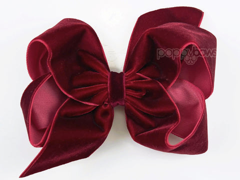 Cranberry Red Velvet Hair Bow | 4 inch