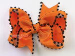 Halloween hair bow for girls pom pom ribbon black and orange 4 inch boutique