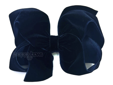 navy blue velvet hair bow clip for girls