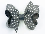 Gray polka dot hair bow for baby girls