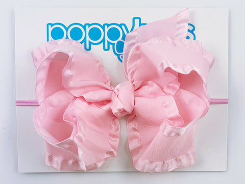 pink ruffle ribbon baby bow headband