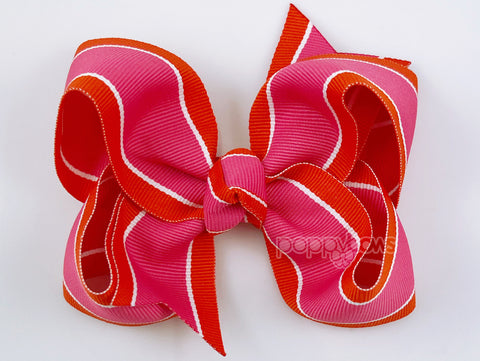 orange and pink guava striped girls hair bow on clip