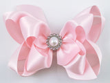 pink satin hairbow for girls with bling