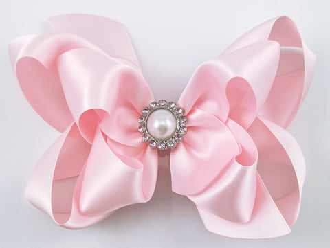 pink satin hairbow for girls with bling