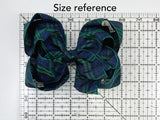School Plaid Hair Bow - 6 inch Navy Green Yellow