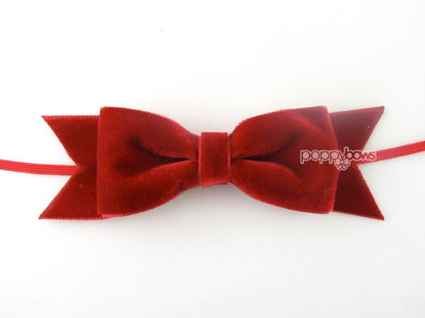 red velvet baby headband with bow on elastic