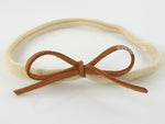 rust brown suede cord tie baby girls headband on nylon