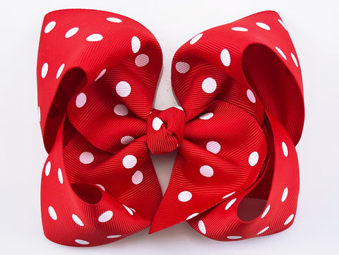 red and white polka dot girl's 5 inch hair bow