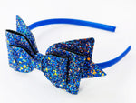 Royal Blue Glitter Bow Headband
