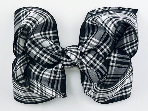 black and white plaid hair bow