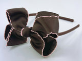 brown and pink moonstitch bow headband girls